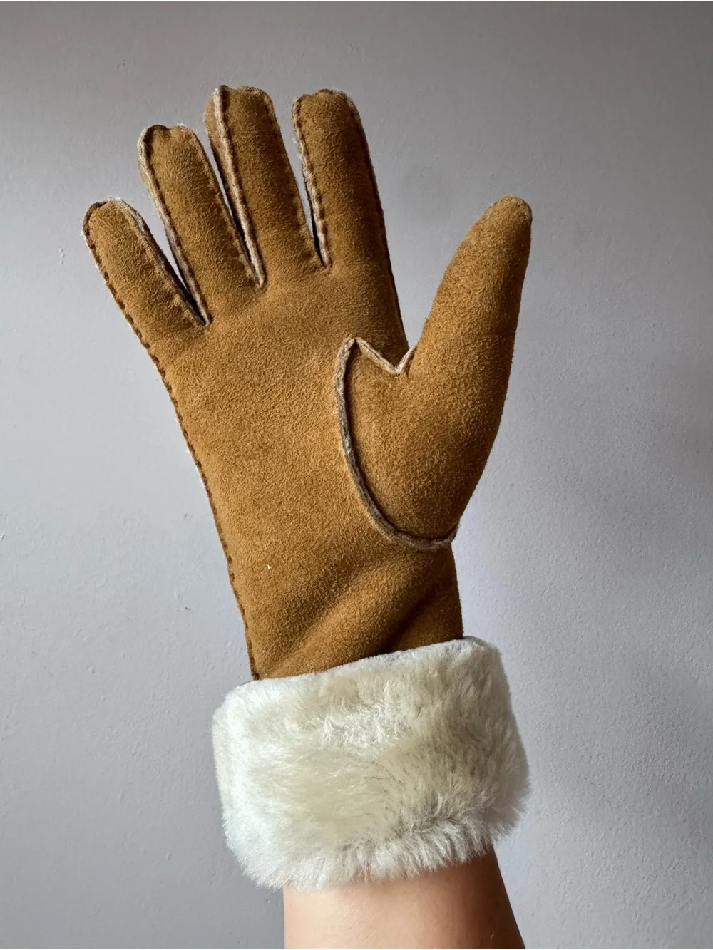 UGG Women’s Igloo Suede Sheepskin Shearling Lined Gloves Chestnut Size Small